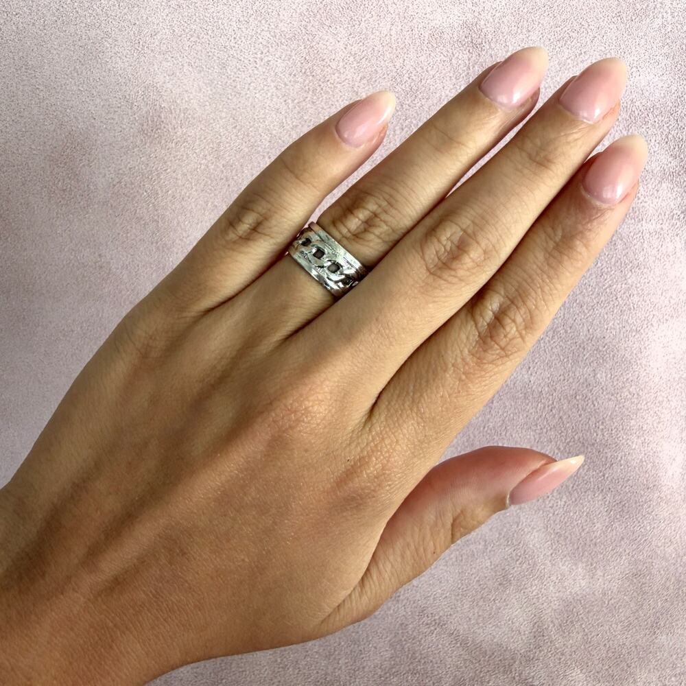 sterling silver vintage curb chain band ring size 6.5 - Picture 5 of 5
